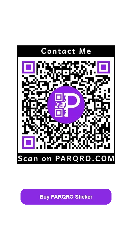 A PARQRO QR code sticker on a car's windshield.